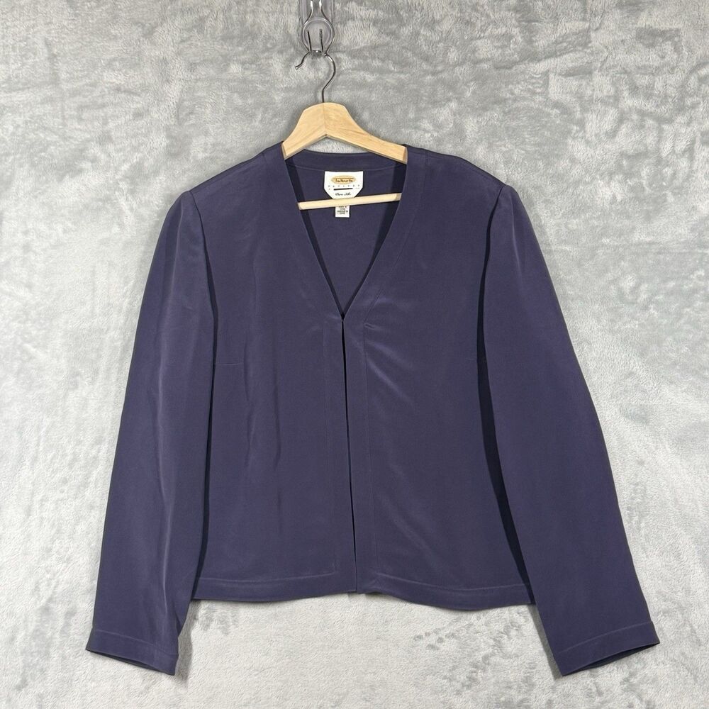 Talbots Silk Jacket Womens 12P Purple Eyelet Closure Petite Blazer